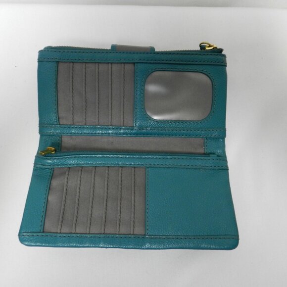 Fossil Ella Leather teal blue clutch Wallet Organizer credit cards i.d. zip pkt - Picture 10 of 11